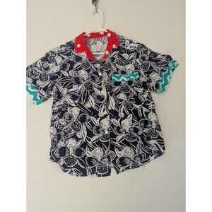 Ken Done Vintage 90s Floral Colorblock‎ Button-Up Shirt Size Small Hawaiian Art